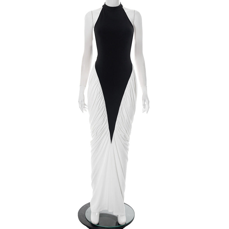 Dame Elegant Halterneck Rynked Maxi Kjole Stilla
