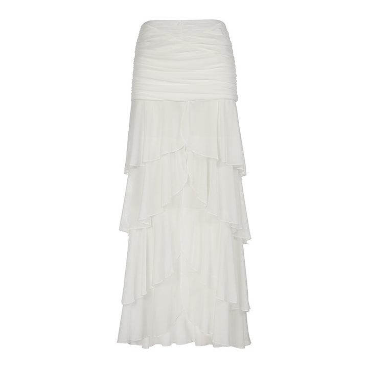 Damen eleganter Maxi-Rock mit voluminösen Rüschendetails Skovae