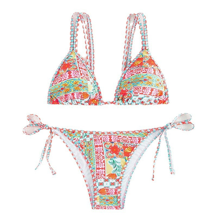 Dame Triangel-bikini med fint mønsterdesign og raffinerede bindebånd Skovae