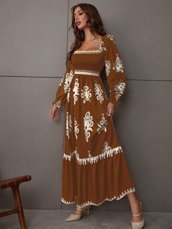 Dame Maxi-kjole i Boho-stil med blomster mønstre Stilla