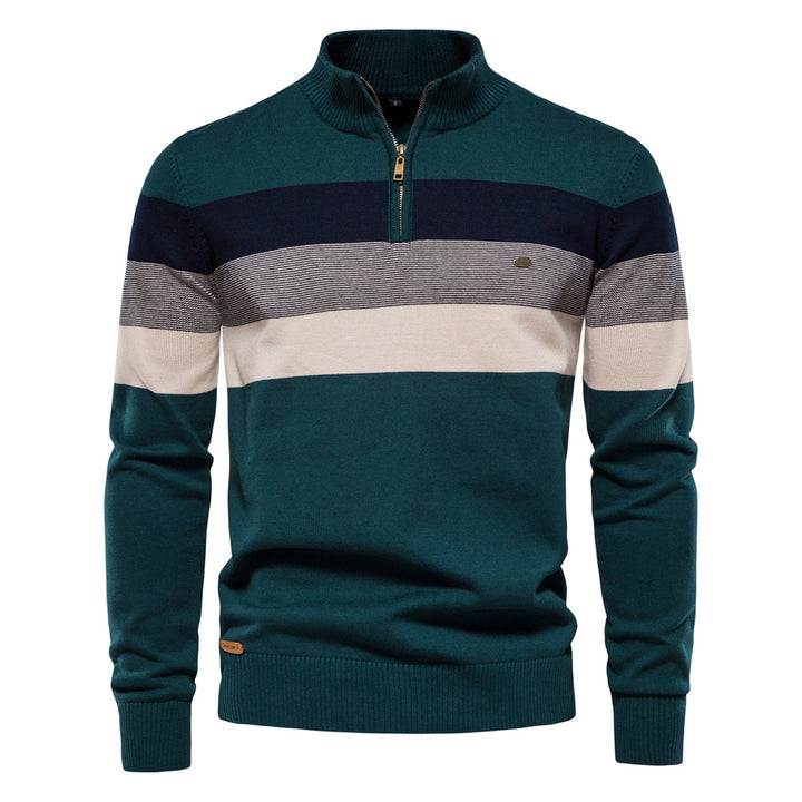 Herre strikpullover med moderne halvmidtlynlås og stribet design Stilla