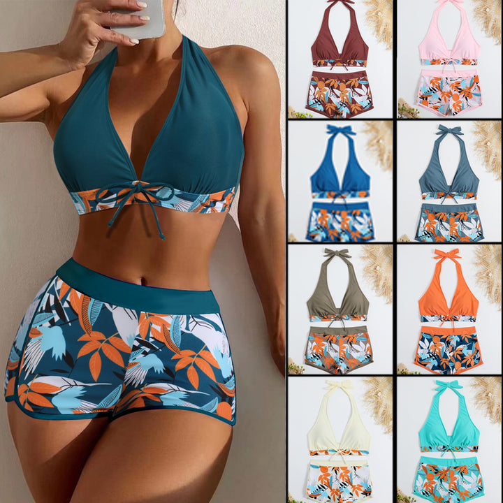 Dame bikini sæt med justerbar halter top og moderigtigt mønstret trusse Stilla