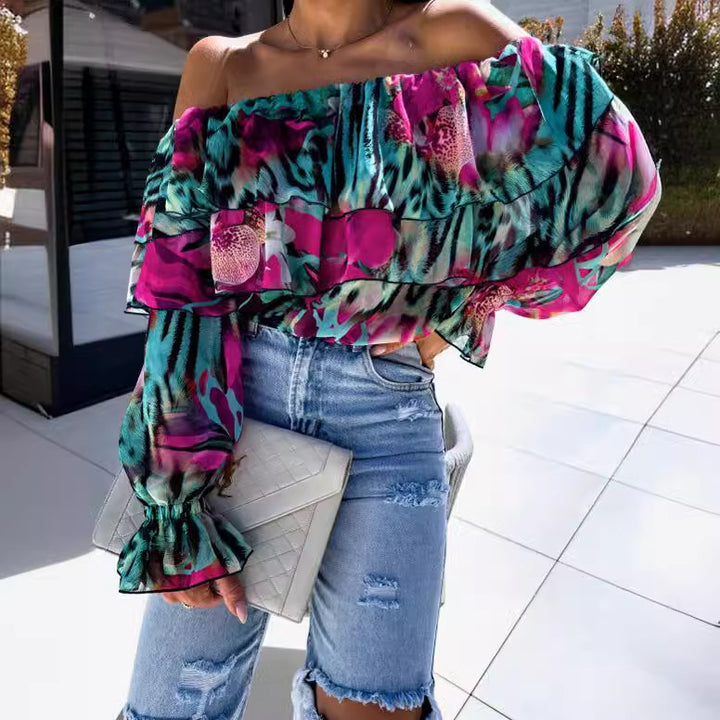 Damebluse i flæse-stil med blomstermønster Stilla