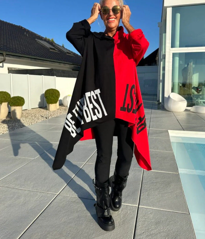 Dame Oversized Pullover med kontrasterende mønstre og afslappet hætte Stilla