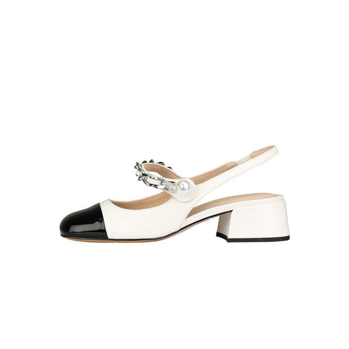 Dame Elegant Slingback Blokhæls Pumps med dekorativ kæde Detalje Stilla