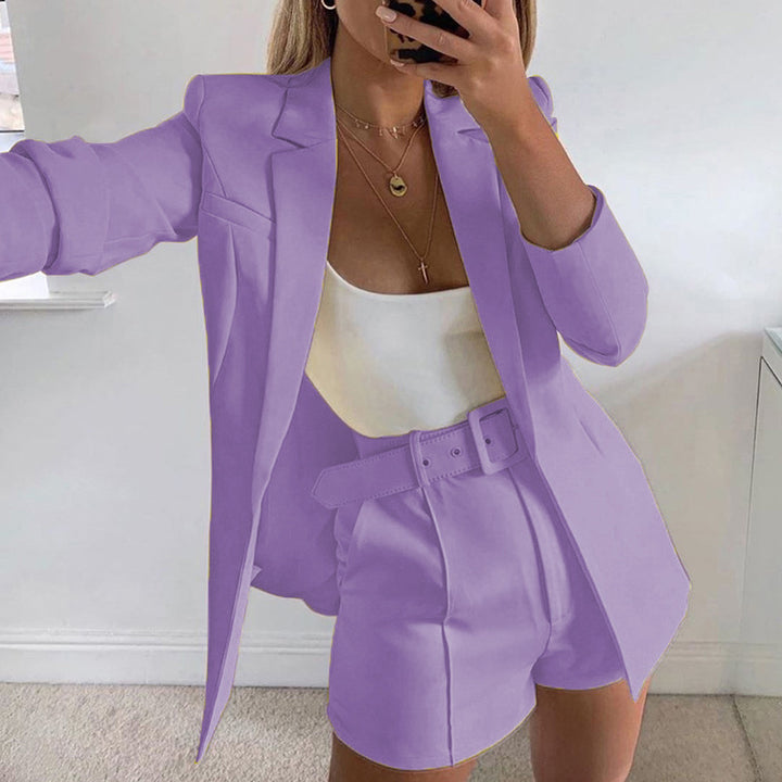 Dame afslappet blazer-shorts-sæt med taljebælte Stilla