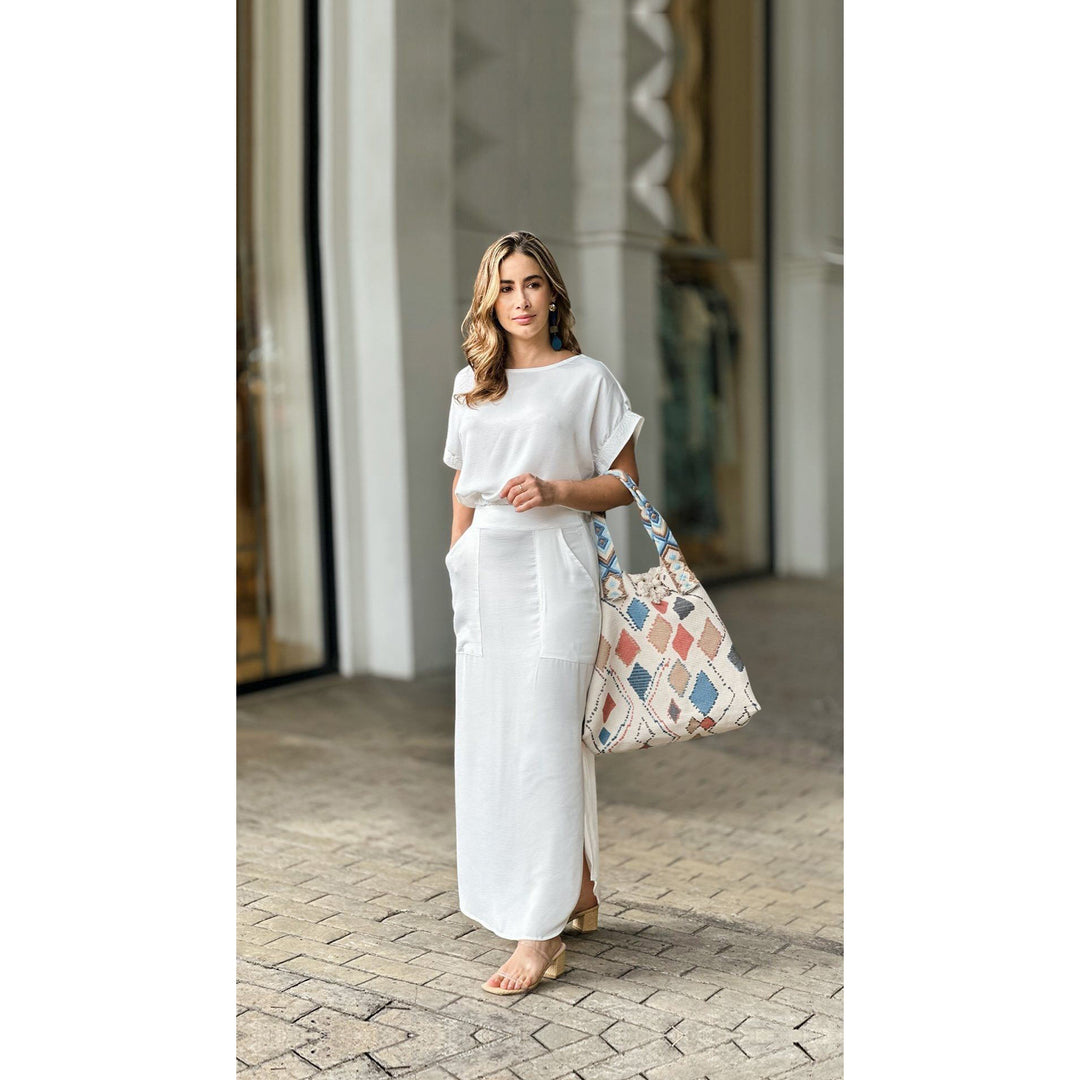 Dame Maxi-nederdel og cropped top sæt med elegant pasform og praktisk lomme design Stiila