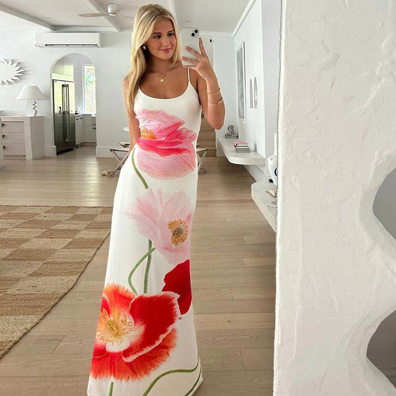 Dame Maxi kjole med blomsterprint og spaghetti-stropper Skovae