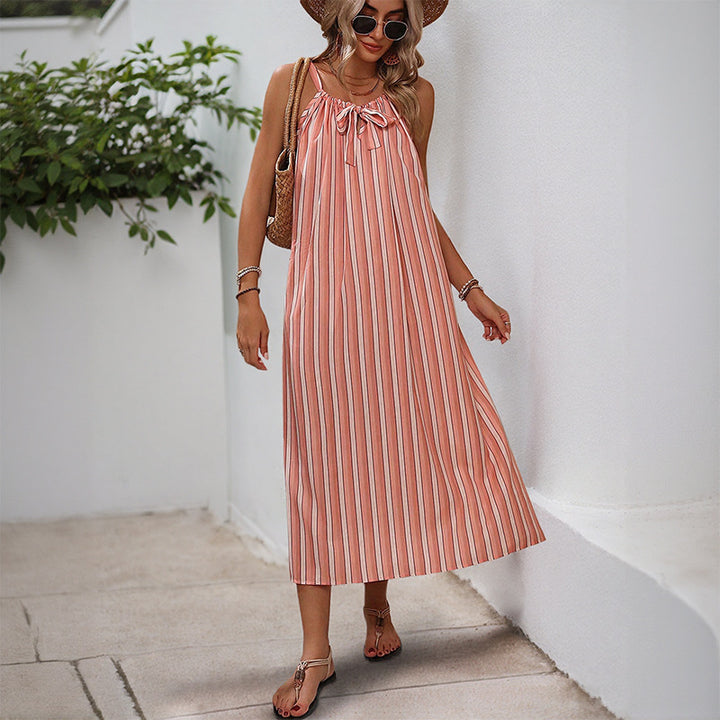Dame striped Maxi-sommerkjole med justerbar snor Stilla