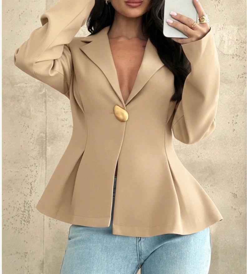 Dame Peplum-Blazer med iøjnefaldende knapdetaljer Skovae