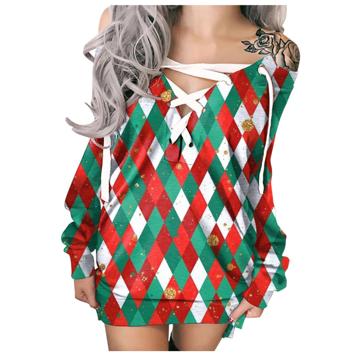 Dame Casual pullover med overdimensioneret skæring og snørebånd i trendy rhombusdesign Stilla