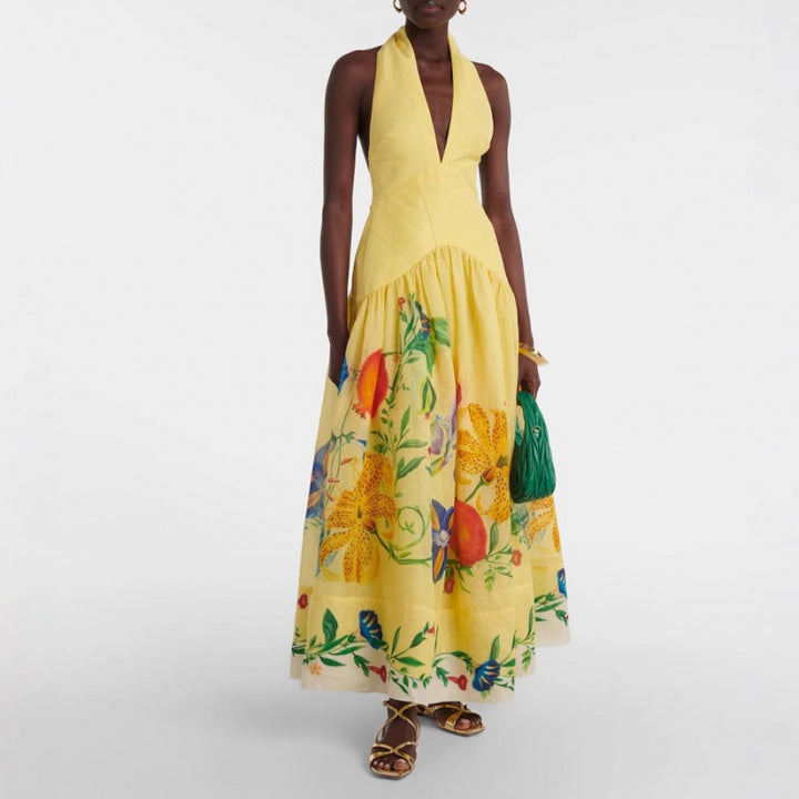 Dame Elegant Floral Halterneck Maxikjole Stilla