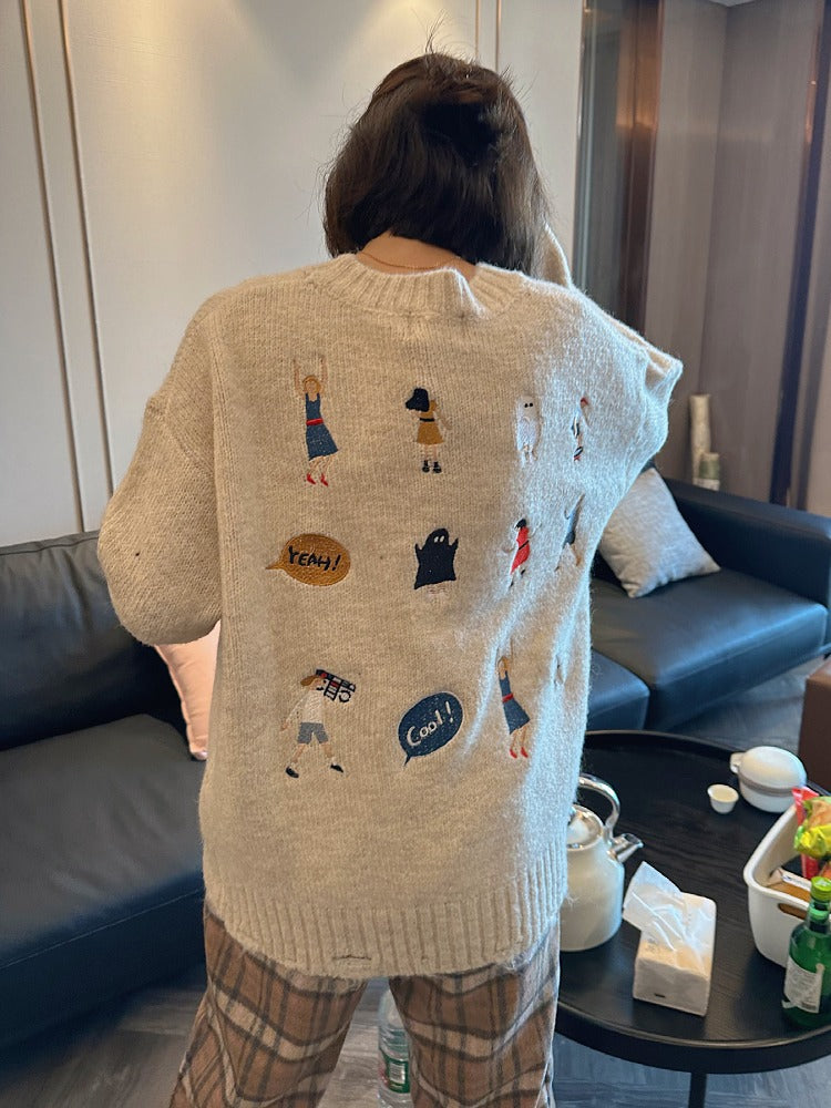 Kvindernes chunky strikket sweater med unik broderi Stilla