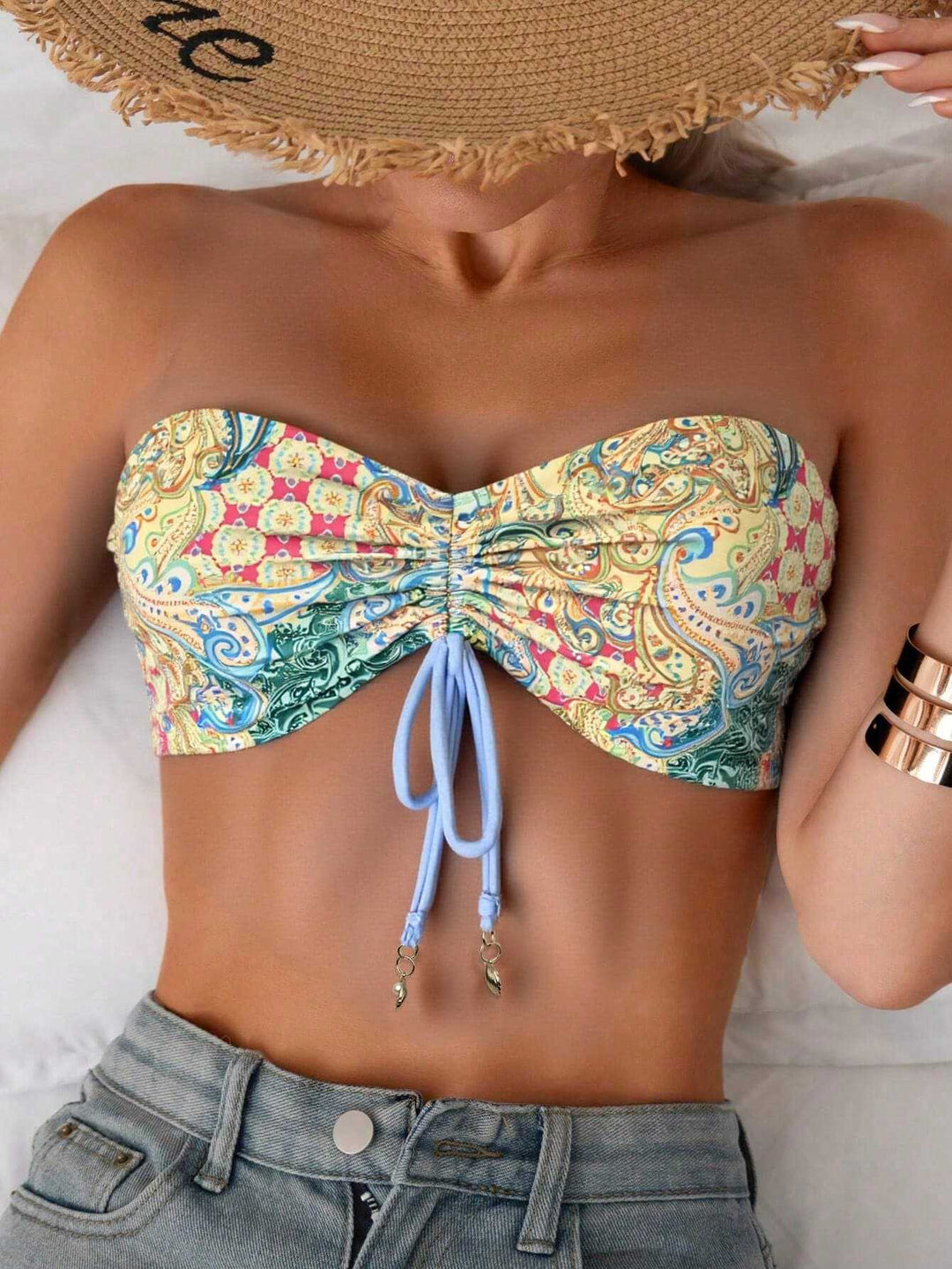 Dame Bandeau-bikini-top med legende mønster Skovae