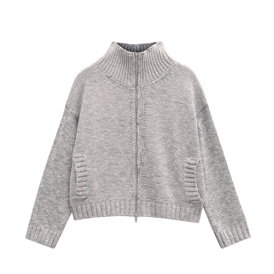 Femme Strik-Zip-Up-Trøje med høj krave Stilla