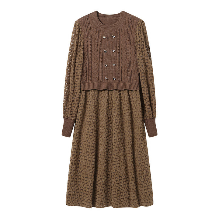 Femme Elegante Strikkjole Sæt Stilla