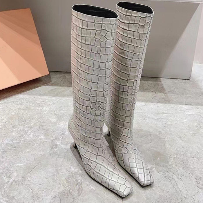 Femme Chic Over-knæet Krokodille-effekt Stiletto Støvler Stilla