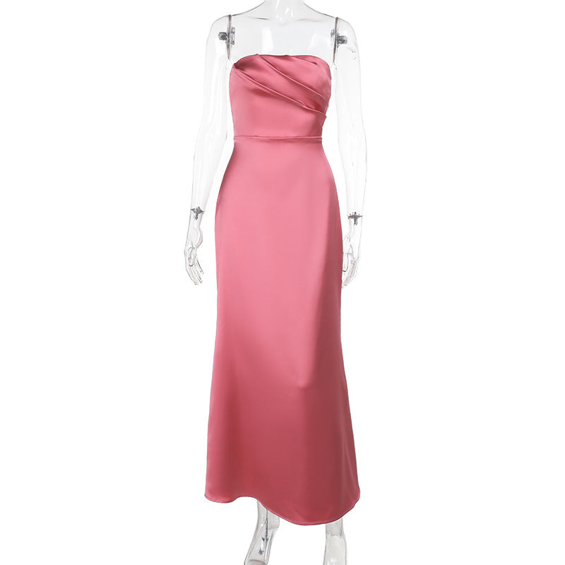 Dame Elegant Satin Maxikjole med figursyet snit Skovae