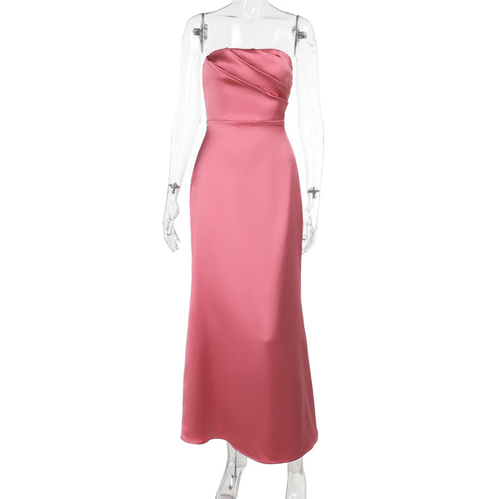 Dame Elegant Satin Maxikjole med figursyet snit Skovae