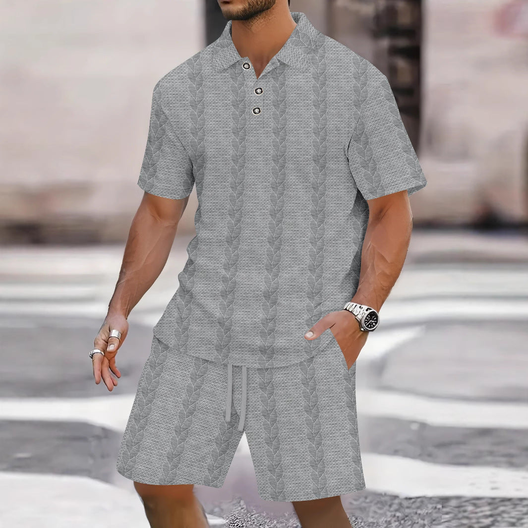 Herrer fritids-sæt med struktureret polo-shirt og shorts Stilla