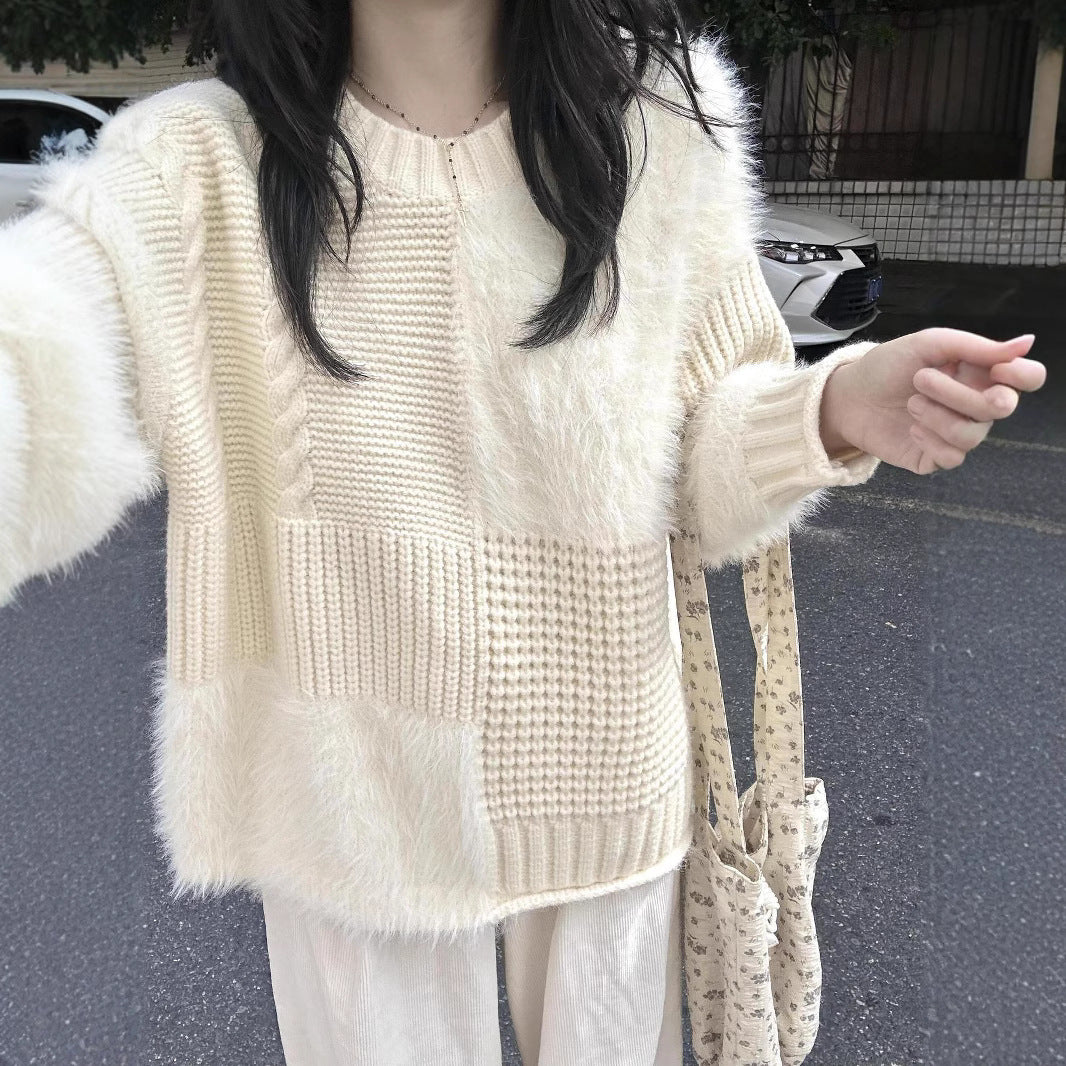 Kvinders chunky strikket sweater med varierende teksturer Stilla