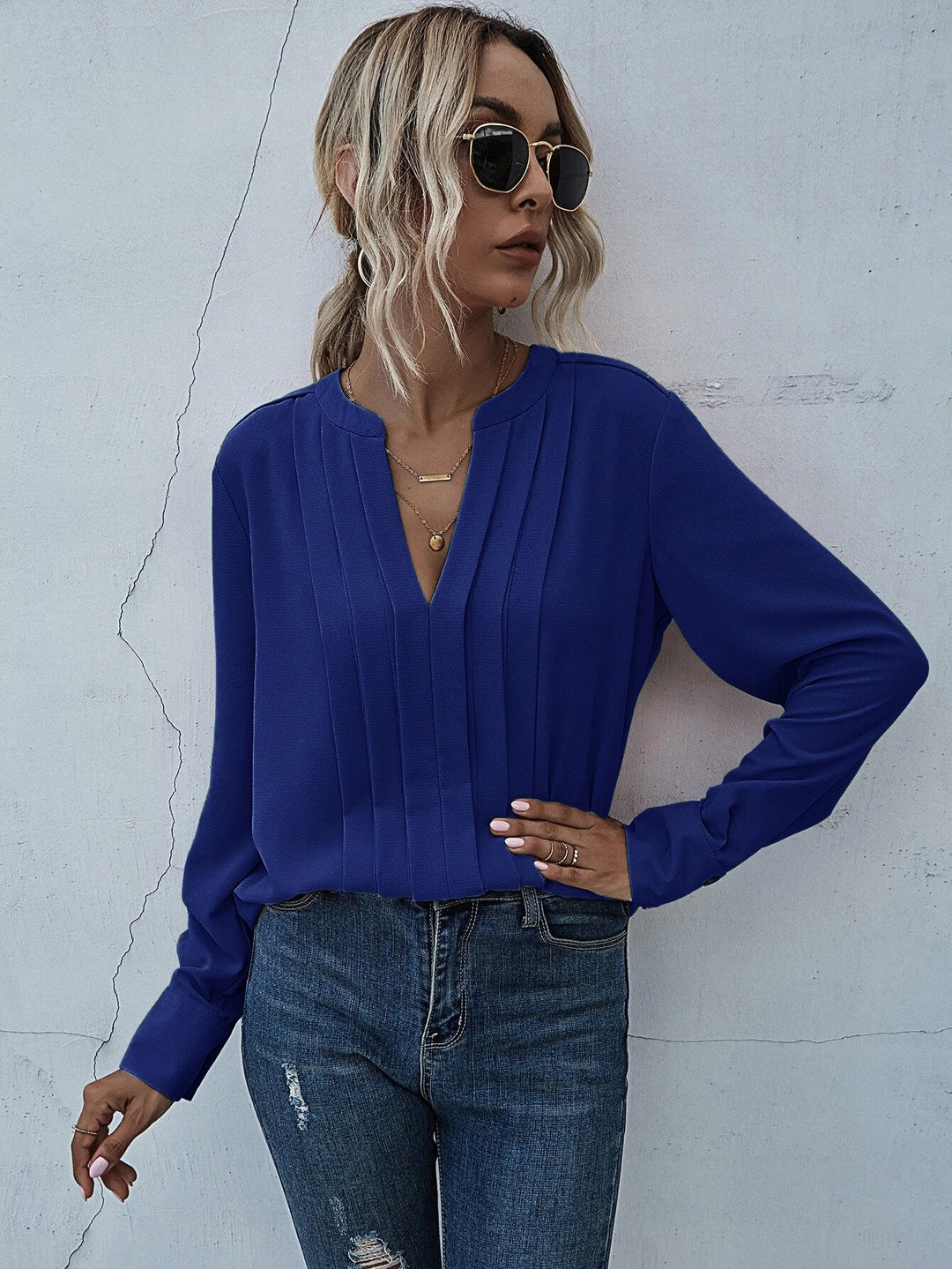 Dame elegante bluser med plissé Stilla