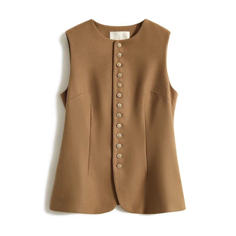 Dame elegant ærmeløs bluse med struktureret design og knapdetaljer Stilla