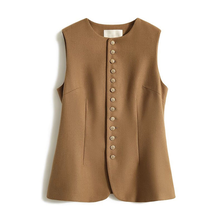 Dame elegant ærmeløs bluse med struktureret design og knapdetaljer Stilla