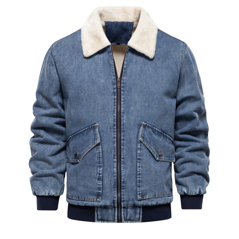 Herrer denimjakke med varmt kunstpelskrave og praktiske lommer Stilla