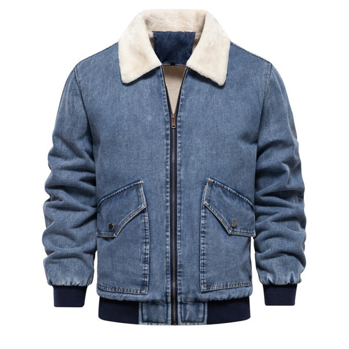 Herrer denimjakke med varmt kunstpelskrave og praktiske lommer Stilla