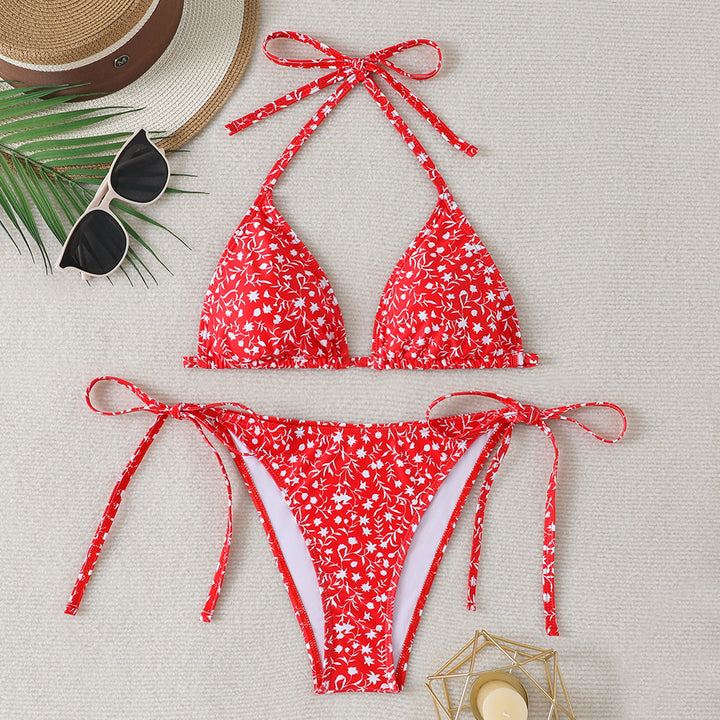 Dame triangel-bikini-sæt med farverigt blomsterdesign og justerbare stropper Skovae