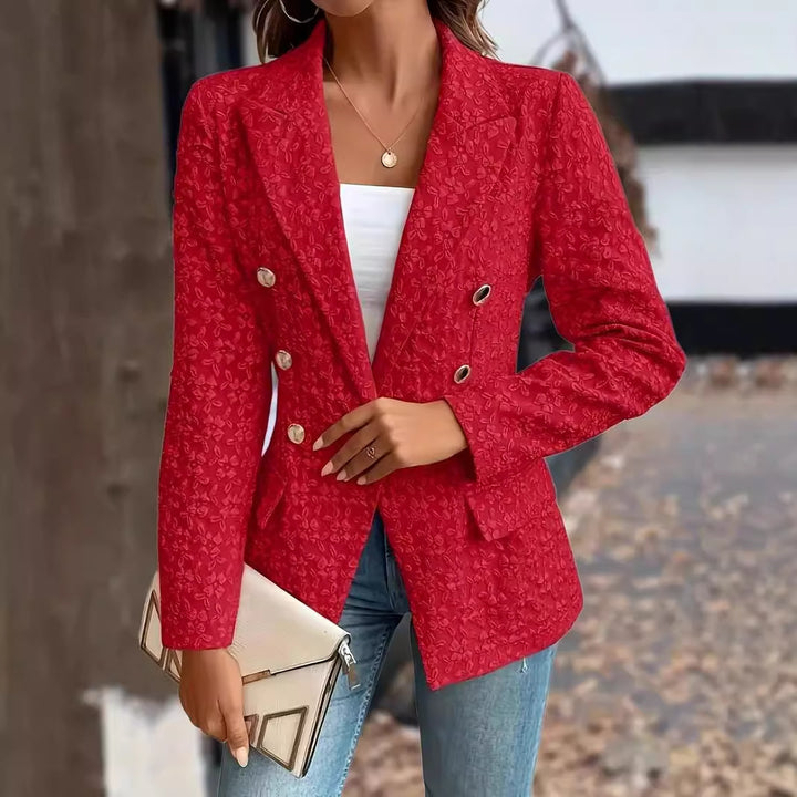 Dame struktureret blazer med blomstret design og gyldne knapper Stilla