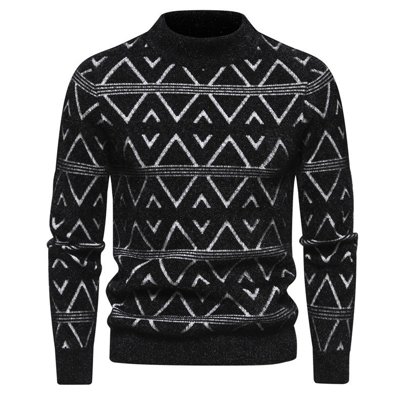Herrer geometrisk mønstret ståkravepullover Stilla