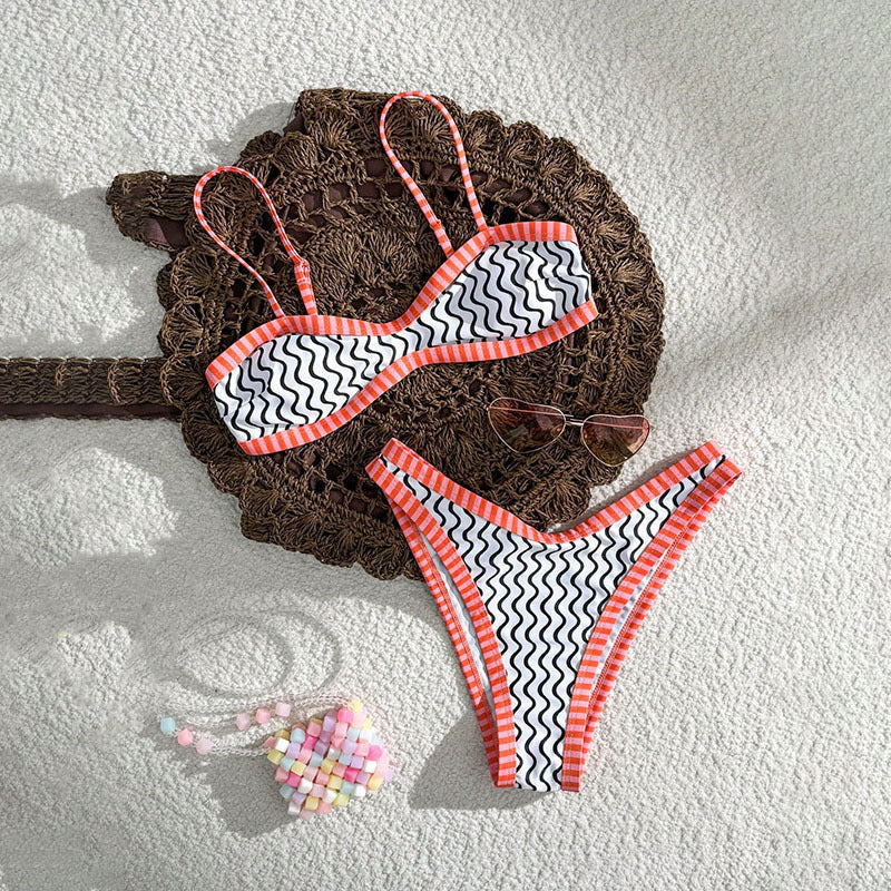 Dame bandeau-bikini med bølgemønster og justerbare stropper Skovae