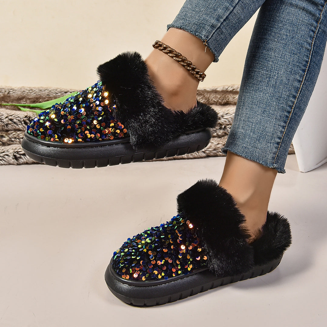 Dame fluffy slippers med glimmerdetaljer Stilla