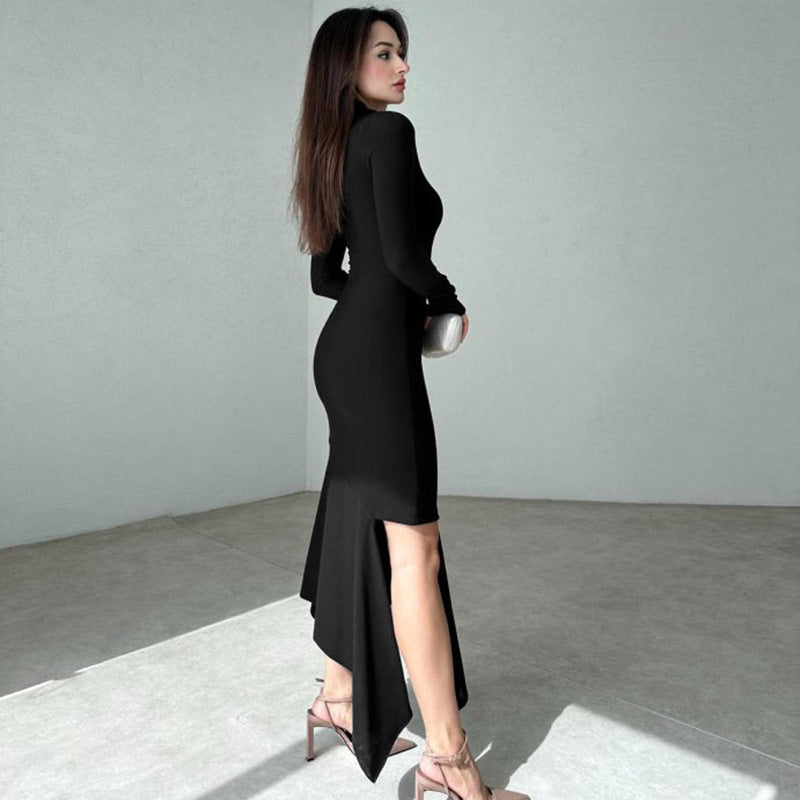 Damer elegant Midikjole med asymmetrisk kant og høj krave Stilla
