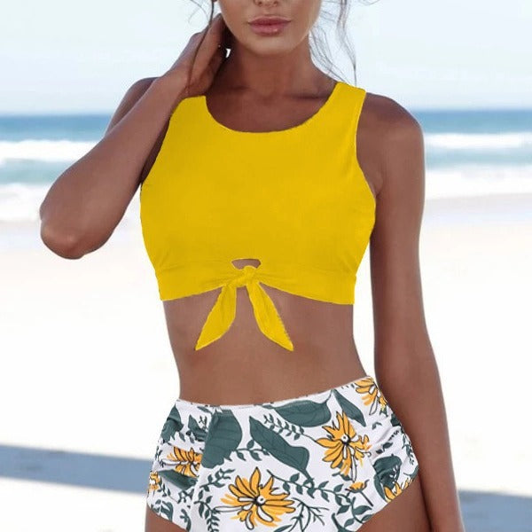 Dame Crop-Top Bikini Sæt med botanisk Print Stilla