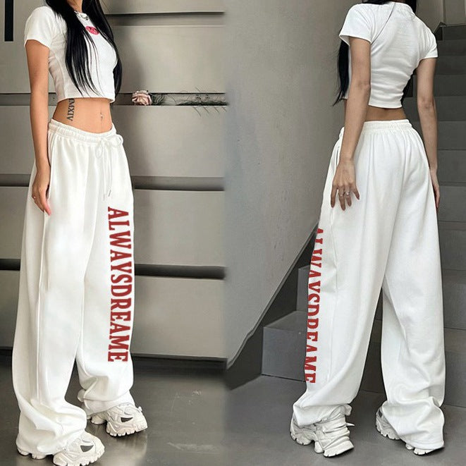 Kvindernes afslappede sweatpants med motiverende tekst og elastisk talje Skovae
