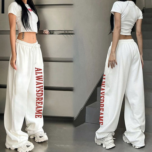 Kvindernes afslappede sweatpants med motiverende tekst og elastisk talje Skovae