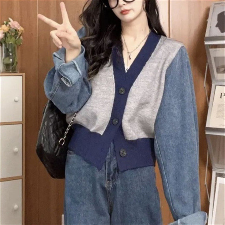 Femme Stilfuld Farveblok Strikcardigan Stilla