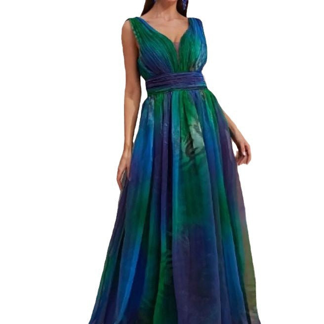 Dame elegant maxikjole med flydende chiffon-overdel og V-udskæring Stilla