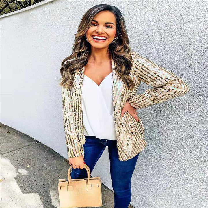 Stilla | Mode Sequin Slå-krave Casual Blazer