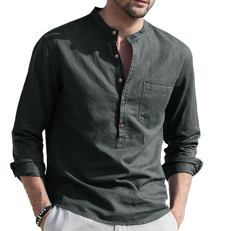 Herrer Langærmet Henley-shirt med holdbar bomuldsblanding og moderne knapliste Stilla