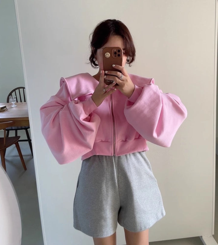 Dame cropped sweatjakke med stor krave Stilla