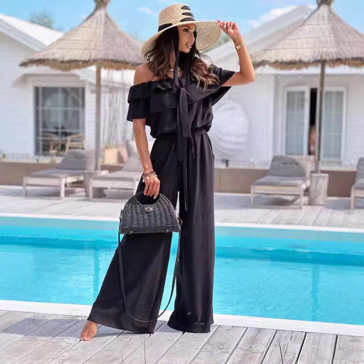 Damer Elegant Off-Shoulder Jumpsuit med Rynkedetaljer og løs pasform Stilla