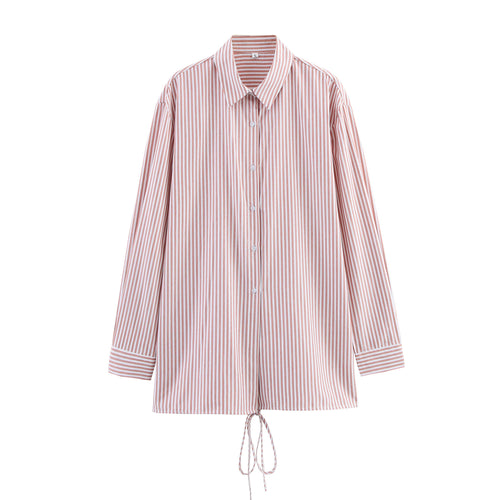 Femme Let Stribet Button-Up Skjorte med Justerbar Snøre Stilla