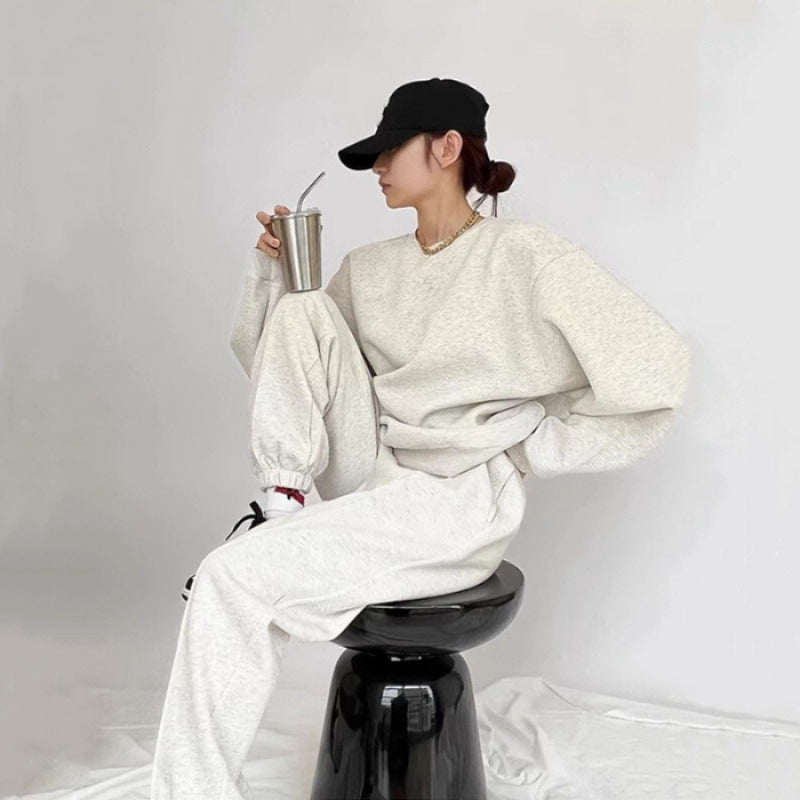Kvinders komfortable oversized sweatshirt og jogger sæt med elastisk talje og sidetasker Skovae