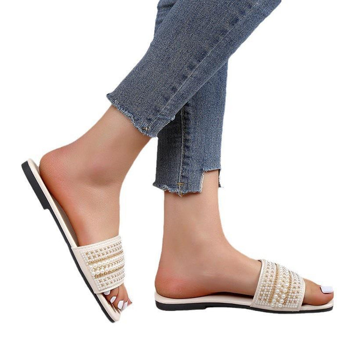 Dame Elegante Slides med Perledekoration Stilla