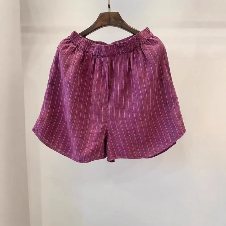 Dame Casual Stribede Linned Shorts Stilla