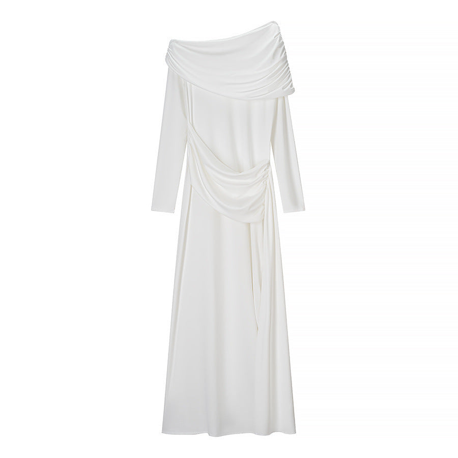 Dame Elegant Off-Shoulder Maxi Kjole med Draperet Detalje Stilla